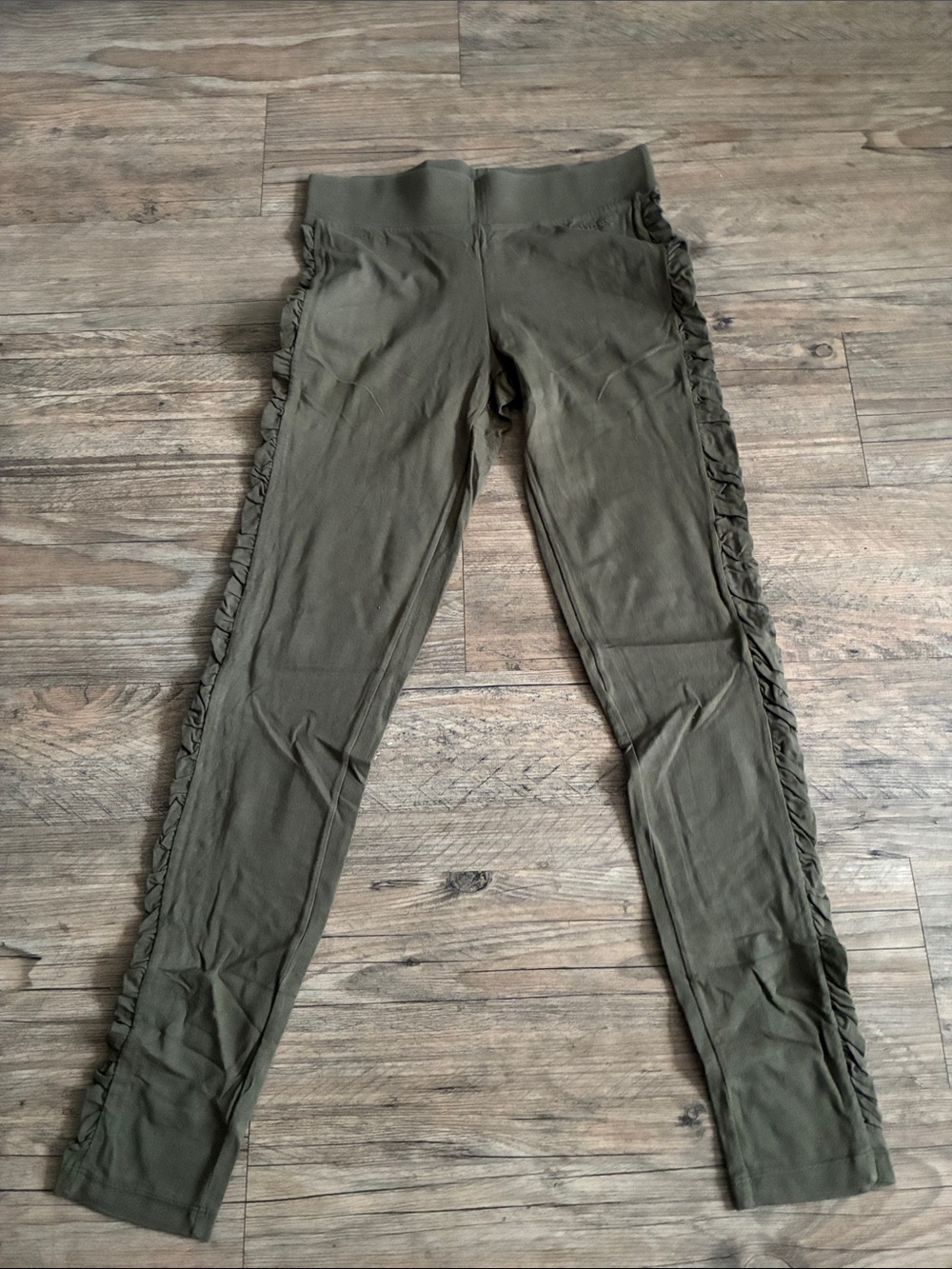 Guess Olive Green Leggings with Side Ruffle Detail